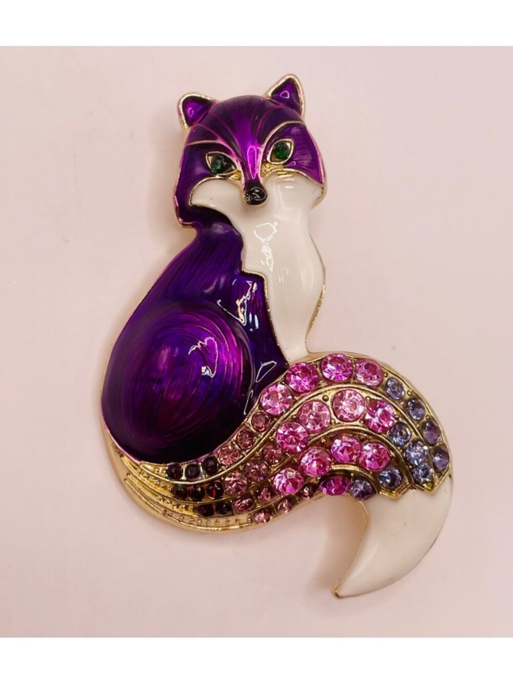Purple Fox Enamel Rhinestone Brooch Pin -25B